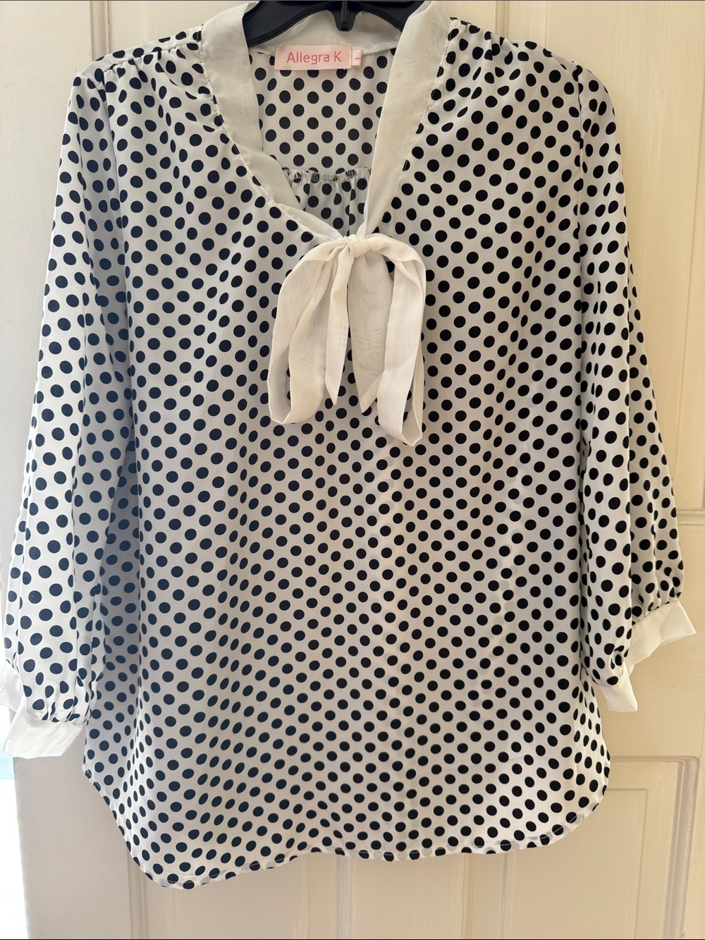 Adorable Polka Dot Tie-Neck Blouse